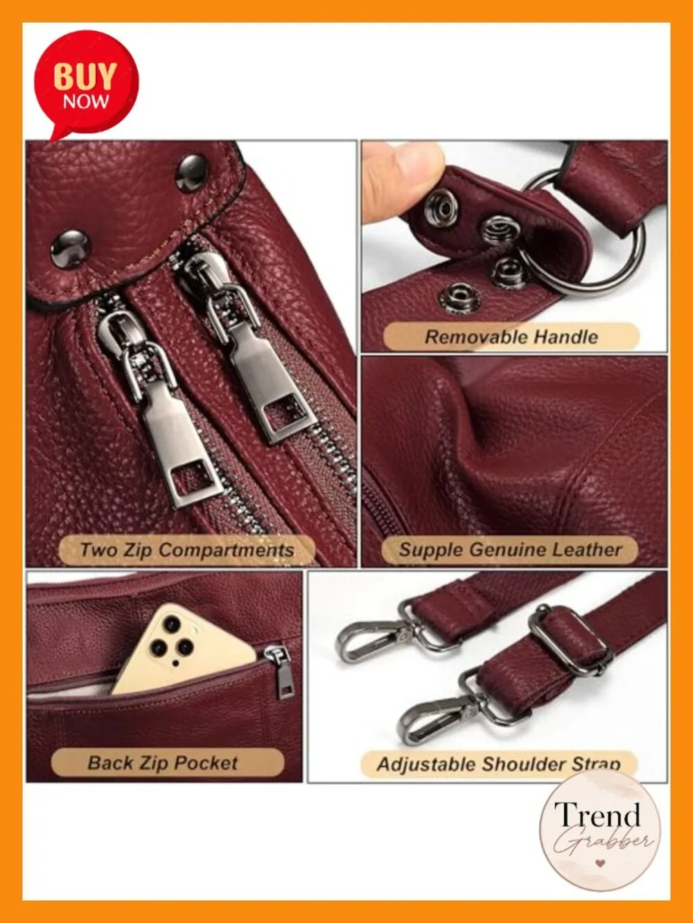 Women's Real Leather Hobo Shoulder Bag Convertible Crossbody Purse 2 Straps